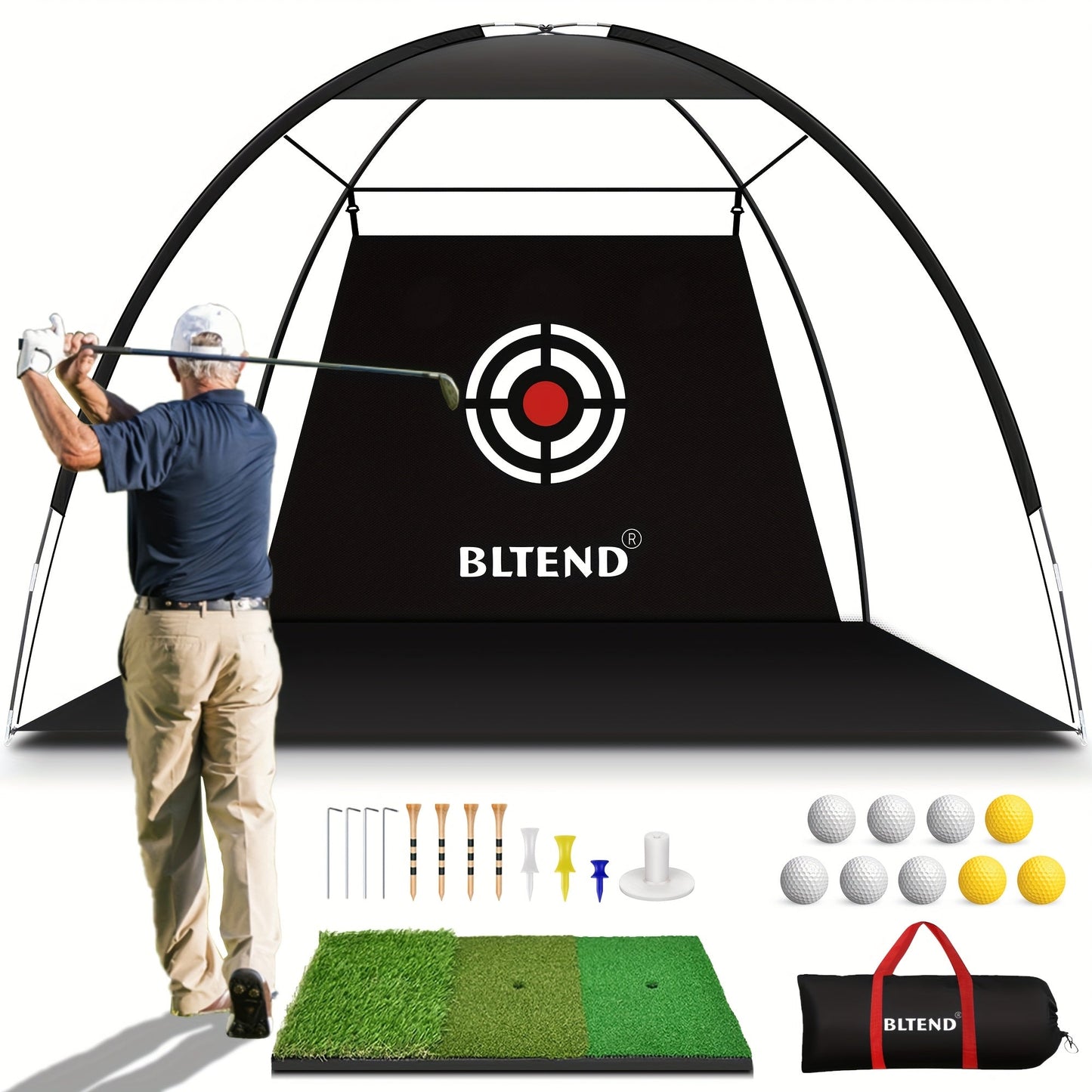 Golf Practice Net 10x7ft with Hitting Mat, Portable Golf Chipping Net for Backyard Indoor Outdoor Use, Golf Training Net for Driving Pitching, Golf Gifts for Men Dad Golfers
