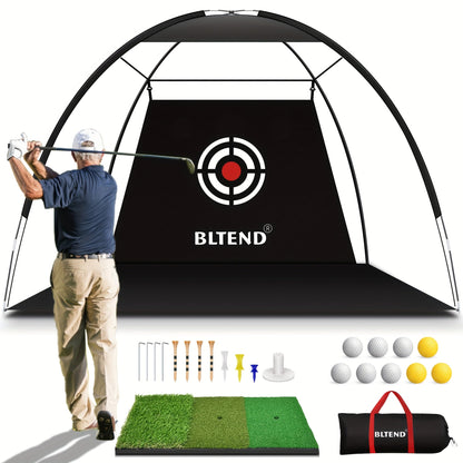 Golf Practice Net 10x7ft with Hitting Mat, Portable Golf Chipping Net for Backyard Indoor Outdoor Use, Golf Training Net for Driving Pitching, Golf Gifts for Men Dad Golfers