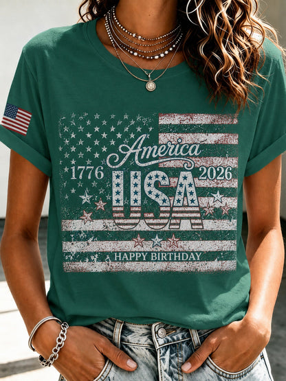 Men's Patriotic T-Shirt - Round Neck Short Sleeve Streetwear Style