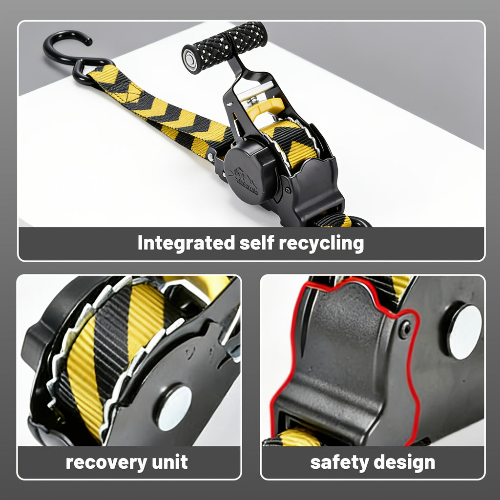 1pc/ 3pcs Auto-Retracting Ratchet Tie-Down Straps- 1499.14LB Heavy-Duty Retractable Cargo Straps with Self-Locking Function (1 Inch X 10.8 Feet)- Ideal for Transporting Trucks, Trailers, RVs, Boats, And Motorcycles
