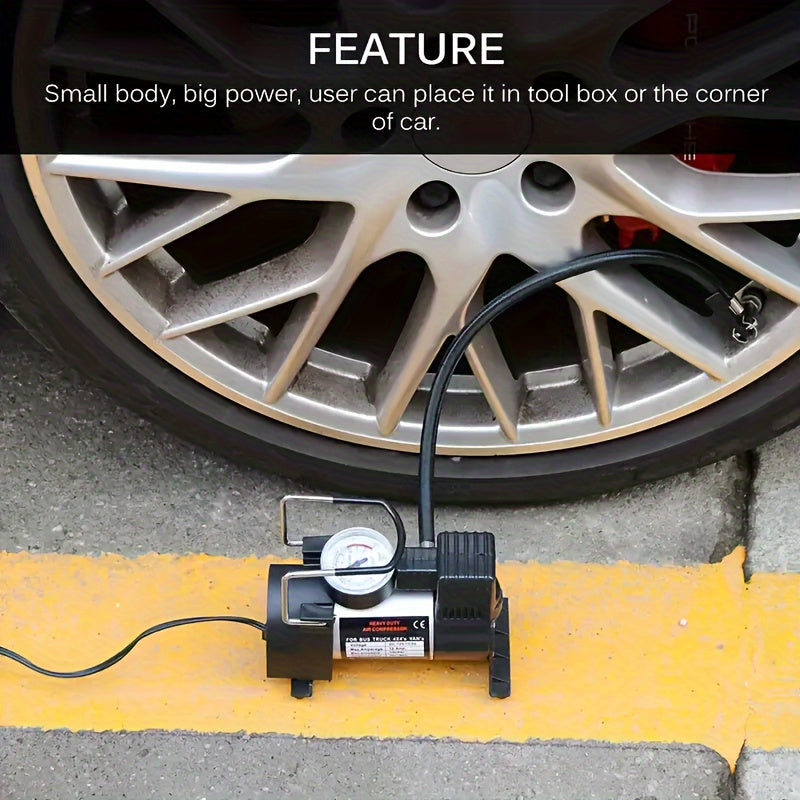 Vehicle Air Compressor with Pressure Gauge, Suitable for Single Cylinder 150 PSI 12V DC Portable Tire Inflator for Cars, Trucks, Buses, Bicycles, And Other Vehicles, Without Battery