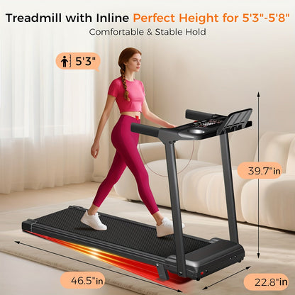 Folding Treadmill 3-in-1 with 14% Auto Incline & Handle – 3.0HP Quiet Walking Pad for Home, 300LBS Capacity, Portable Under Desk Treadmill for Walking, Jogging & Running