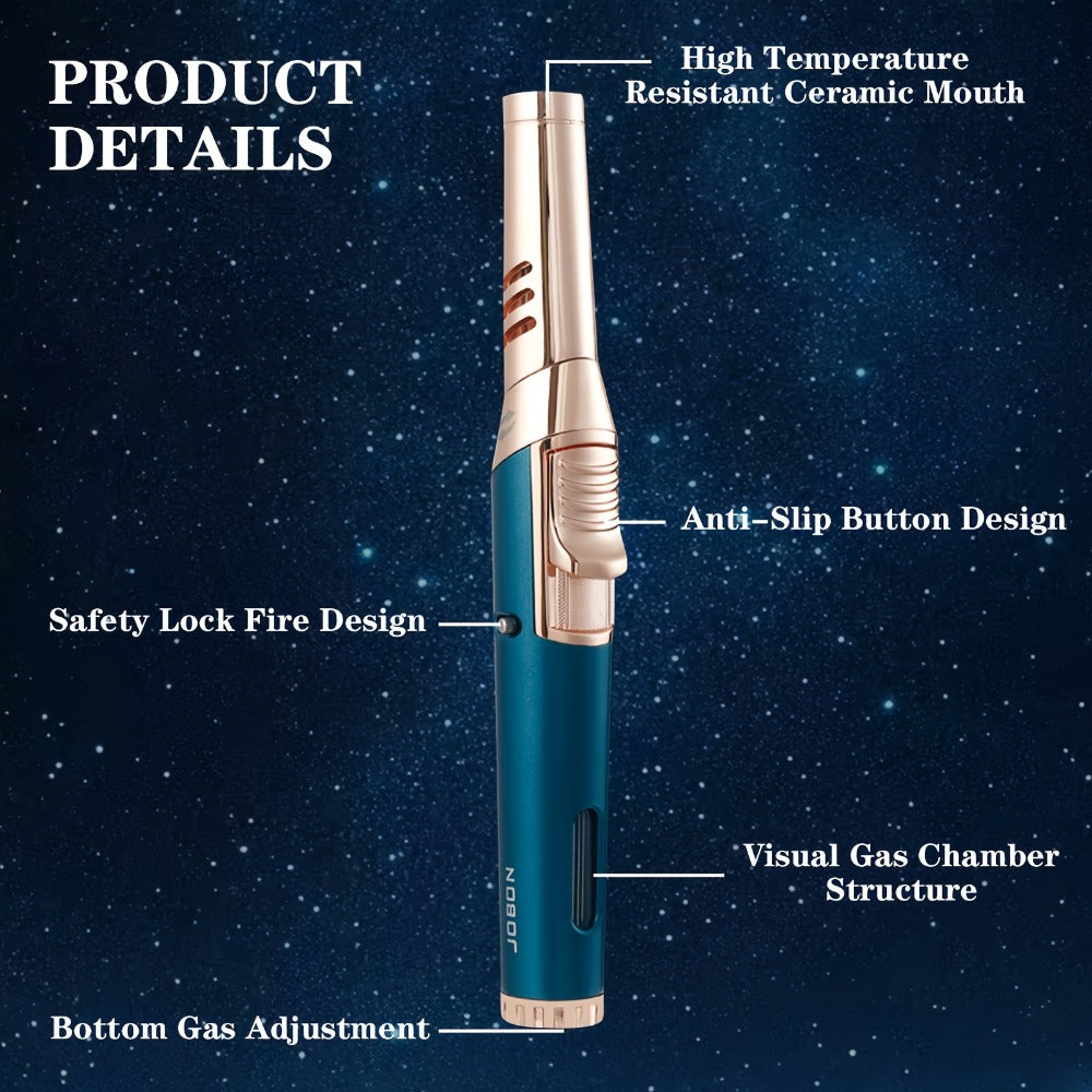Refillable Butane Torch Lighter Pen Style – JOBON Jet Flame Lighter with Adjustable Flame, Ignition Lock, 360° Rotatable High-Temp Nozzle, Safety Lock, Visual Gas Tank, Gift Box Included, Ideal for Candles BBQ Cooking Camping