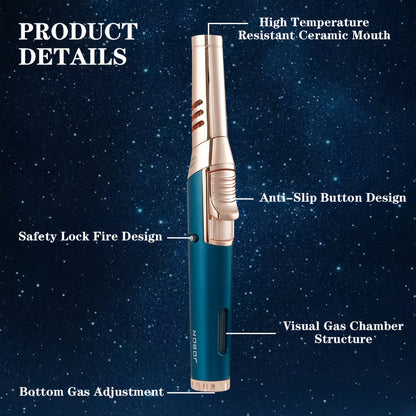 Refillable Butane Torch Lighter Pen Style – JOBON Jet Flame Lighter with Adjustable Flame, Ignition Lock, 360° Rotatable High-Temp Nozzle, Safety Lock, Visual Gas Tank, Gift Box Included, Ideal for Candles BBQ Cooking Camping