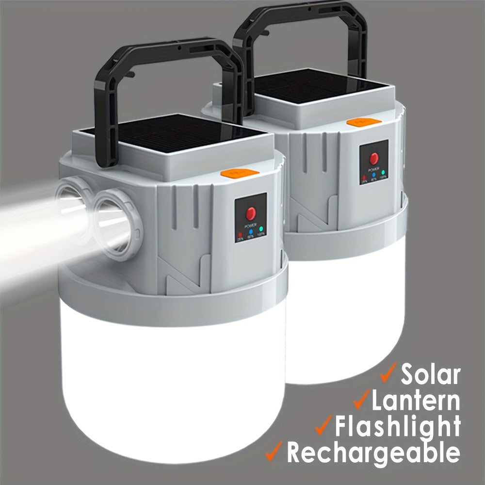 Solar Camping Lantern Rechargeable - 2400mAh LED Tent Light, 3 Modes, Portable Solar Panel Charging, Lightweight Emergency Lantern for Power Outage, Hurricane & Outdoor Survival