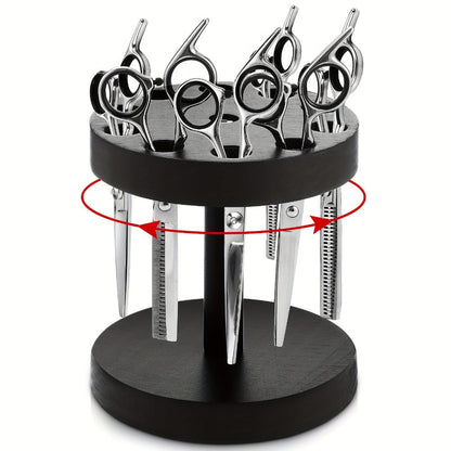 360° Rotating Scissor Holder Wooden Barber Shears Stand – 10-Slot Countertop Salon Hair Stylist Tool Organizer with 0.71" Holes for Barbershop, Grooming Station & Beauty Salon Storage