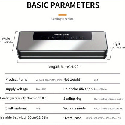 Vacuum Sealer Machine 65KPA with 40 Bags, Wet & Dry Mode, 6-in-1 Food Preservation Sealing System for Home & Kitchen