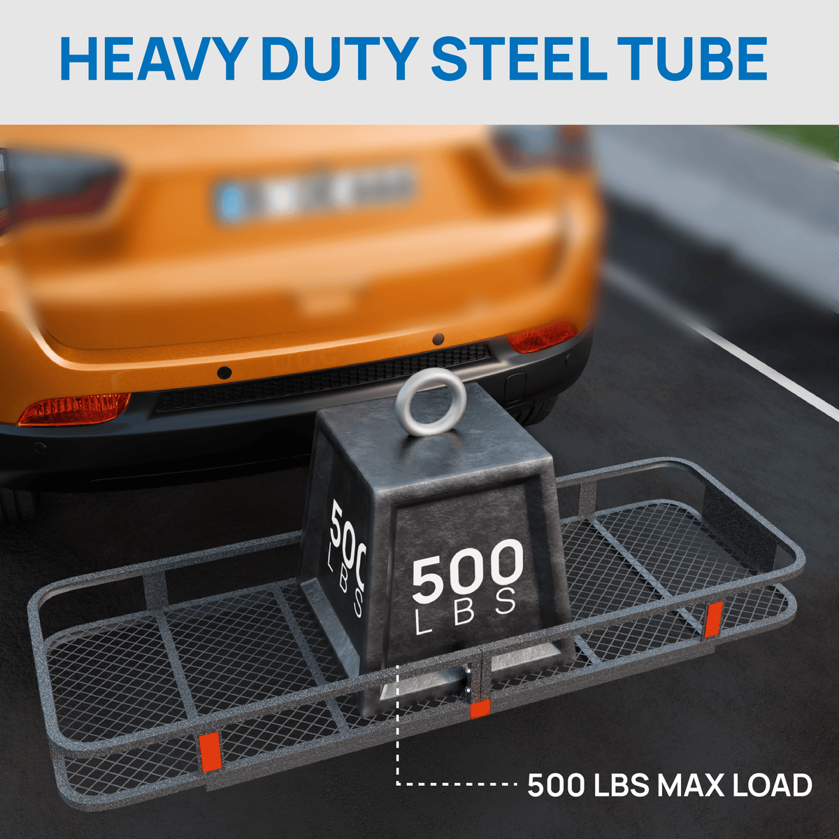 60" L x 20/24" W x 6" H Hitch Mount Cargo Carrier Folding Rack, 500lbs Heavy Duty Trailer Steel Luggage Basket with Waterproof Cargo Bag, Straps, Net & Stabilizer for Camping Travel
