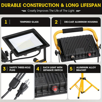 LED Work Light with Tripod Stand 21600 Lumen IP66 Waterproof – 216 x 1W High Brightness LED, 360° Rotation, 16.5 Ft Power Cord for Outdoor Workshop Garage Construction Site Commercial Lighting