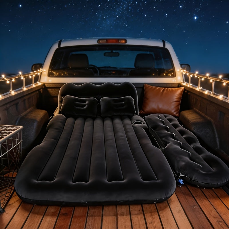 Universal Car Inflatable Bed, Soft Flocked Rear Seat Sleeping Mat, Foldable Portable Travel Bed, Air Mattress for Outdoor Camping, Picnics, Pool Parties. Suitable for SUVs, Sedans, Multi-Purpose Vehicles, Etc. Includes Air Pump, Storage Bag