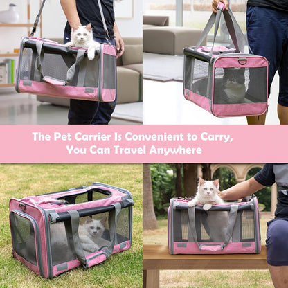 Airline Approved Soft Sided Pet Carrier - Durable Breathable Foldable Travel Bag with Pet Harness Included, Nylon Mesh Ventilation for Small to Medium Cats and Puppies, Zipper Secure Closure, 4 Colors