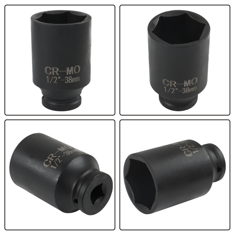 Set of 9 Deep Impact Sockets Ranging from 29 to 38 Mm, Designed for 1/2 Inch Drive Metric Axle Hub Nut Installation And Removal