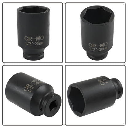 Set of 9 Deep Impact Sockets Ranging from 29 to 38 Mm, Designed for 1/2 Inch Drive Metric Axle Hub Nut Installation And Removal