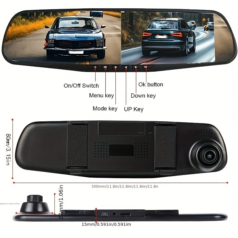 1080P Full HD Dual Lens Car Camera, Front & Rear Interior Cam With Night Vision, 24H Parking Mode, WDR, G-Sensor, Motion Detection, Magnetic Mount, Push Button Control, Smartphone Compatible, Support No Card/32g Card/64g Card Optional
