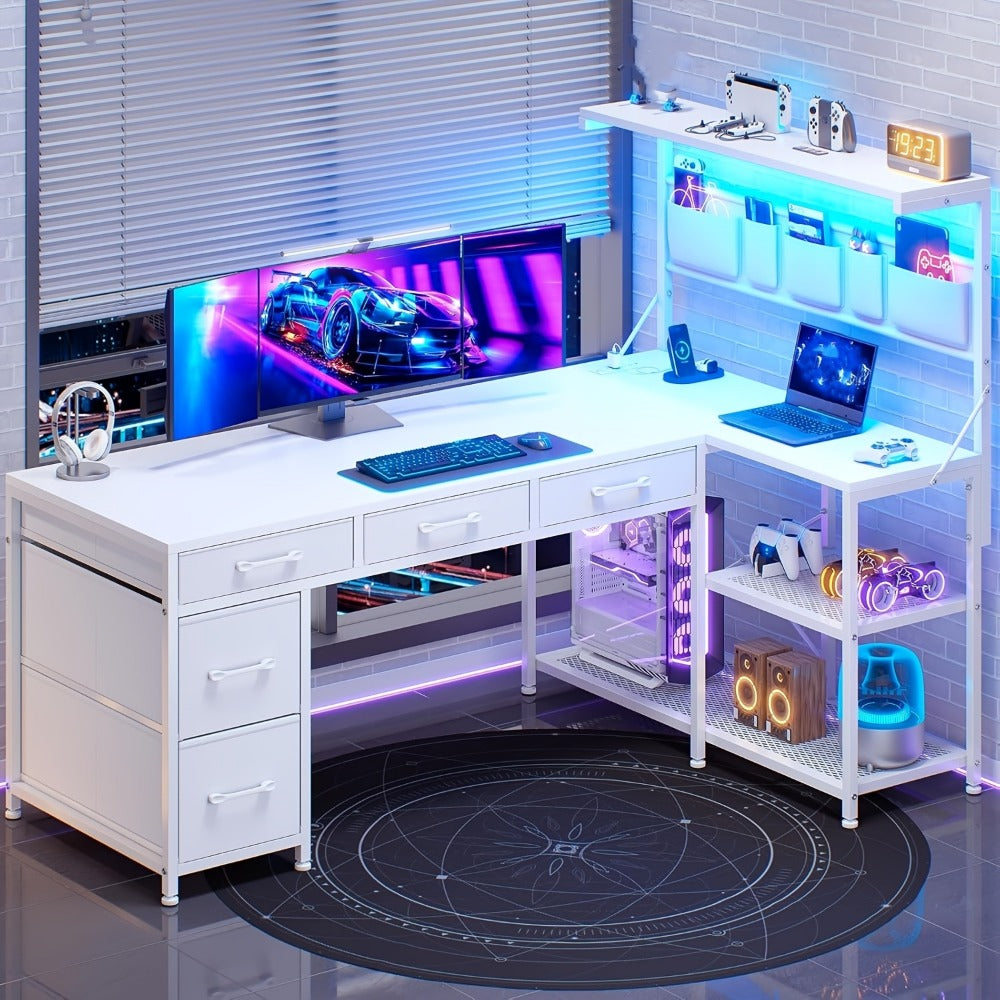 47.2-Inch L-Shaped Computer Desk with LED Lighting, Writing and Study Desk detail image - detail view 10