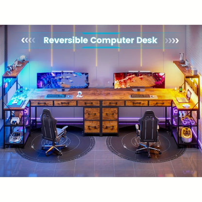 47.2-Inch L-Shaped Computer Desk with LED Lighting, Writing and Study Desk detail image