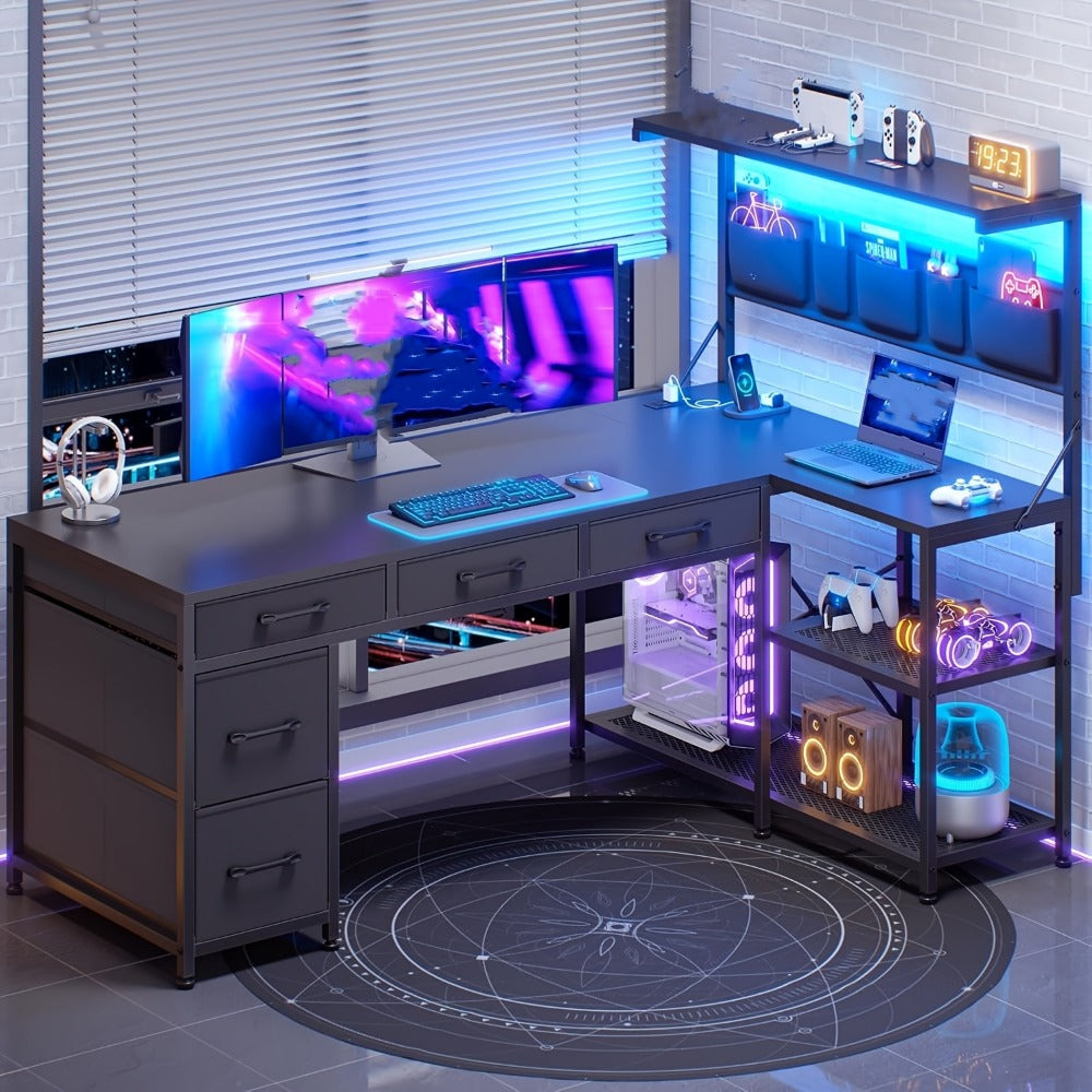 47.2-Inch L-Shaped Computer Desk with LED Lighting, Writing and Study Desk detail image - detail view 4