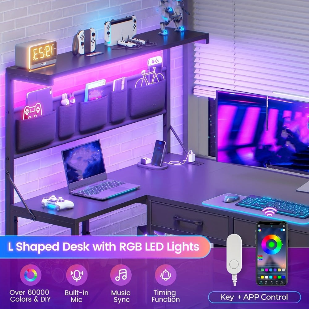 47.2-Inch L-Shaped Computer Desk with LED Lighting, Writing and Study Desk detail image - detail view 9