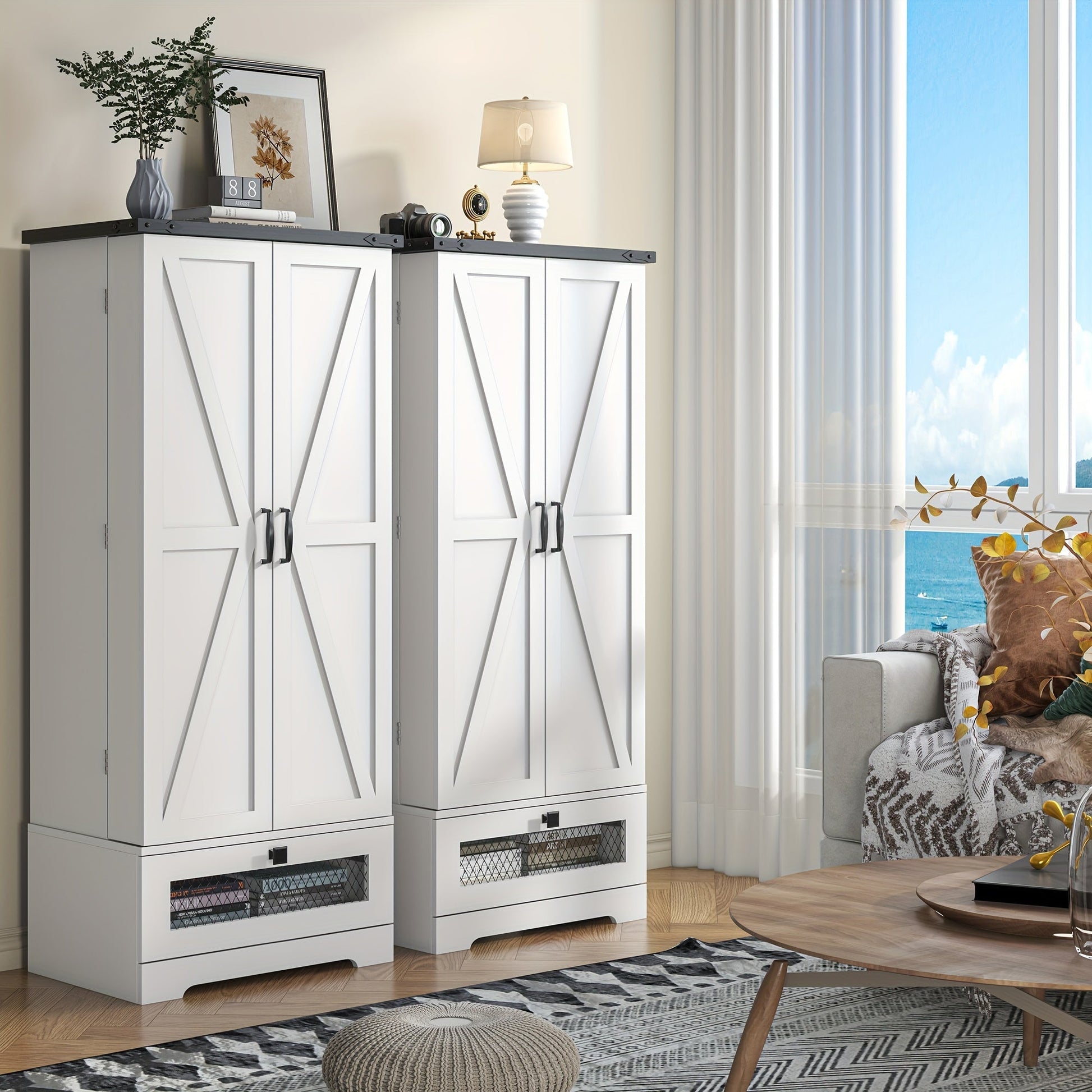 47-Inch Freestanding Kitchen Pantry Cabinet with Storage Drawers and Adjustable Shelves detail image - detail view 10