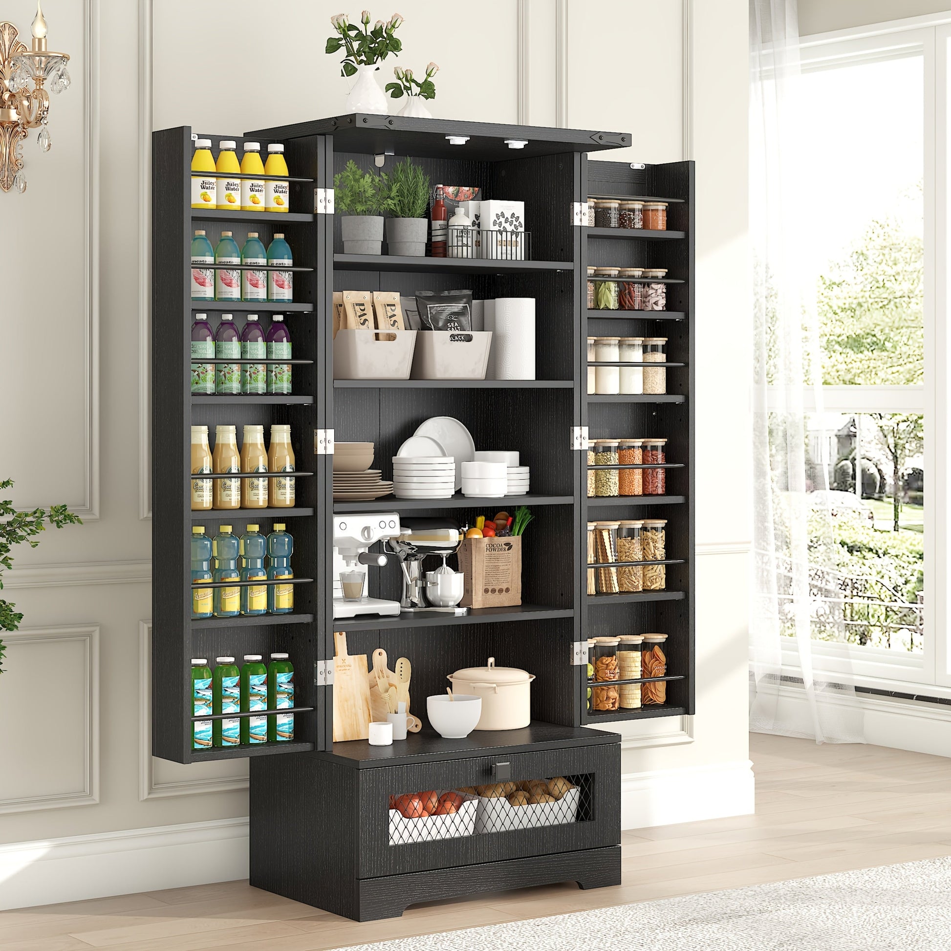47-Inch Freestanding Kitchen Pantry Cabinet with Storage Drawers and Adjustable Shelves detail image - detail view 11