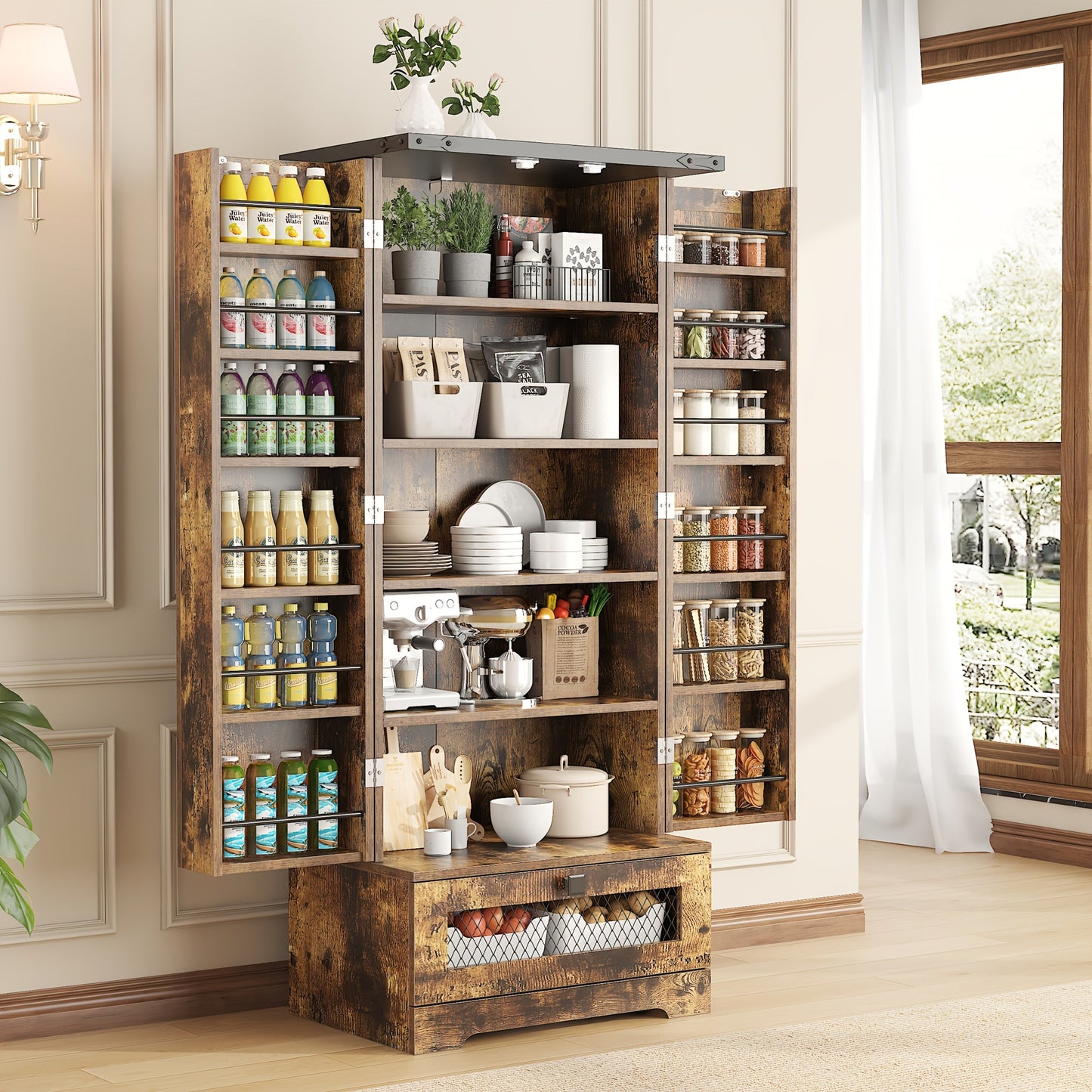 47-Inch Freestanding Kitchen Pantry Cabinet with Storage Drawers and Adjustable Shelves detail image - detail view 12