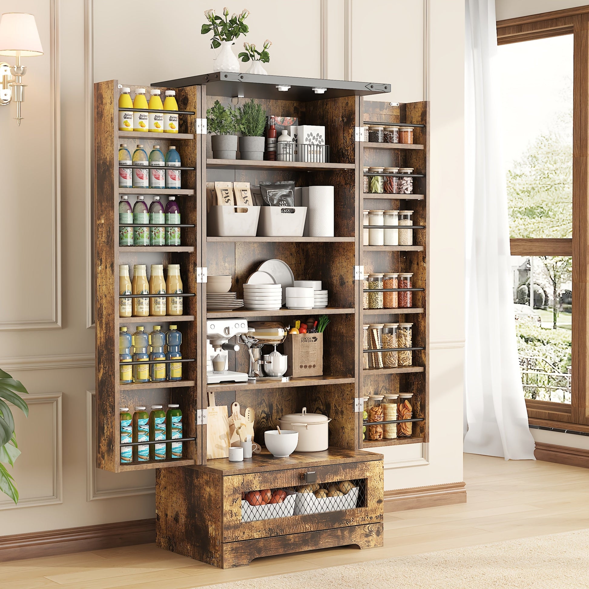 47-Inch Freestanding Kitchen Pantry Cabinet with Storage Drawers and Adjustable Shelves detail image - detail view 12