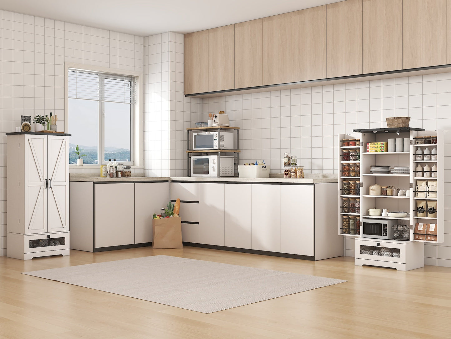 47-Inch Freestanding Kitchen Pantry Cabinet with Storage Drawers and Adjustable Shelves detail image - detail view 15