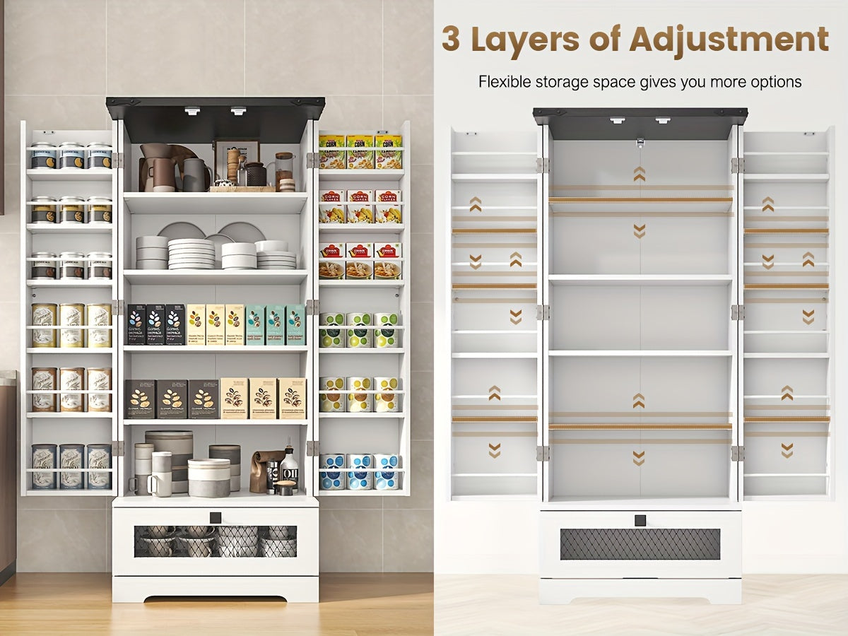 47-Inch Freestanding Kitchen Pantry Cabinet with Storage Drawers and Adjustable Shelves detail image - detail view 16