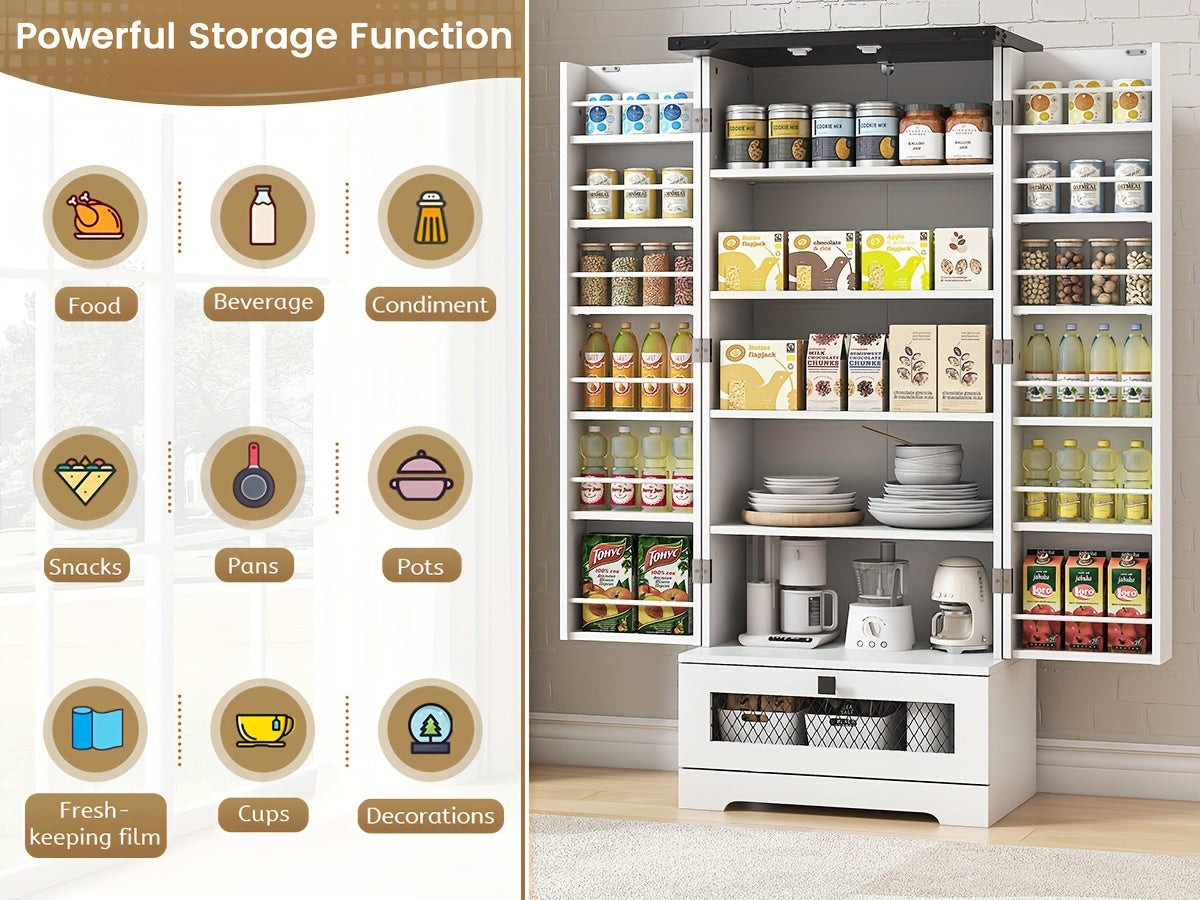47-Inch Freestanding Kitchen Pantry Cabinet with Storage Drawers and Adjustable Shelves detail image - detail view 17