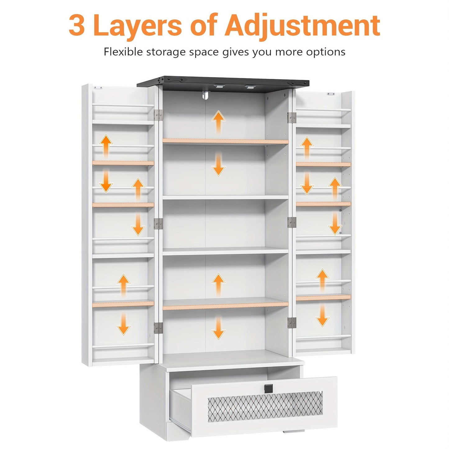 47-Inch Freestanding Kitchen Pantry Cabinet with Storage Drawers and Adjustable Shelves detail image - detail view 6
