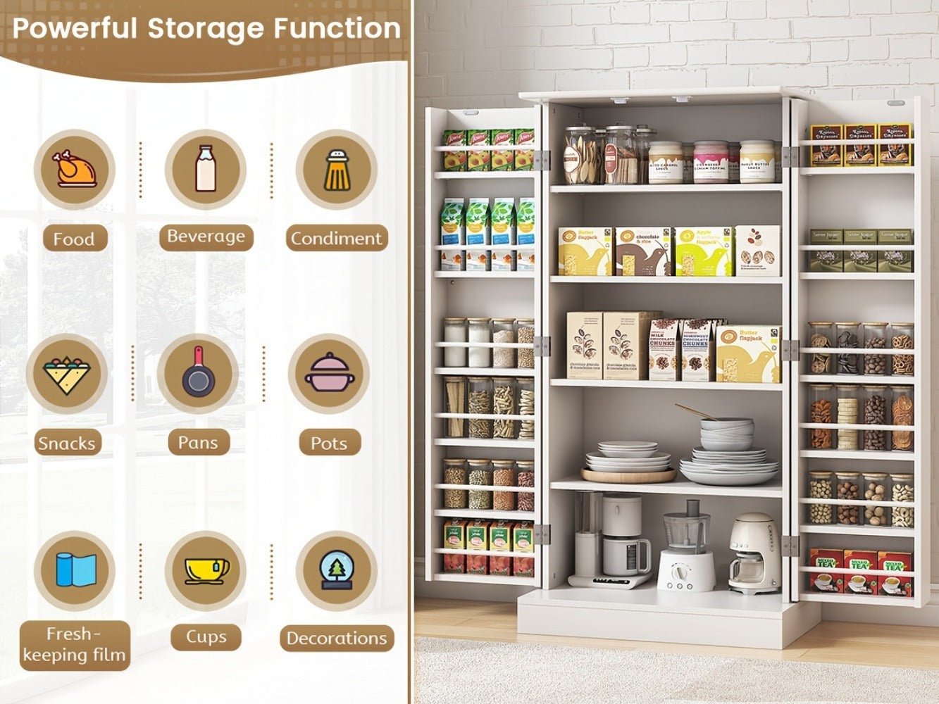 47-Inch Freestanding Pantry Cabinet with Adjustable Shelves for Organized Everyday Storage detail image - detail view 15