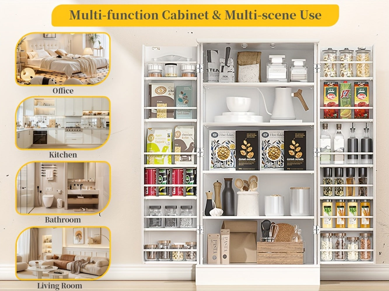 47-Inch Freestanding Pantry Cabinet with Adjustable Shelves for Organized Everyday Storage detail image - detail view 16