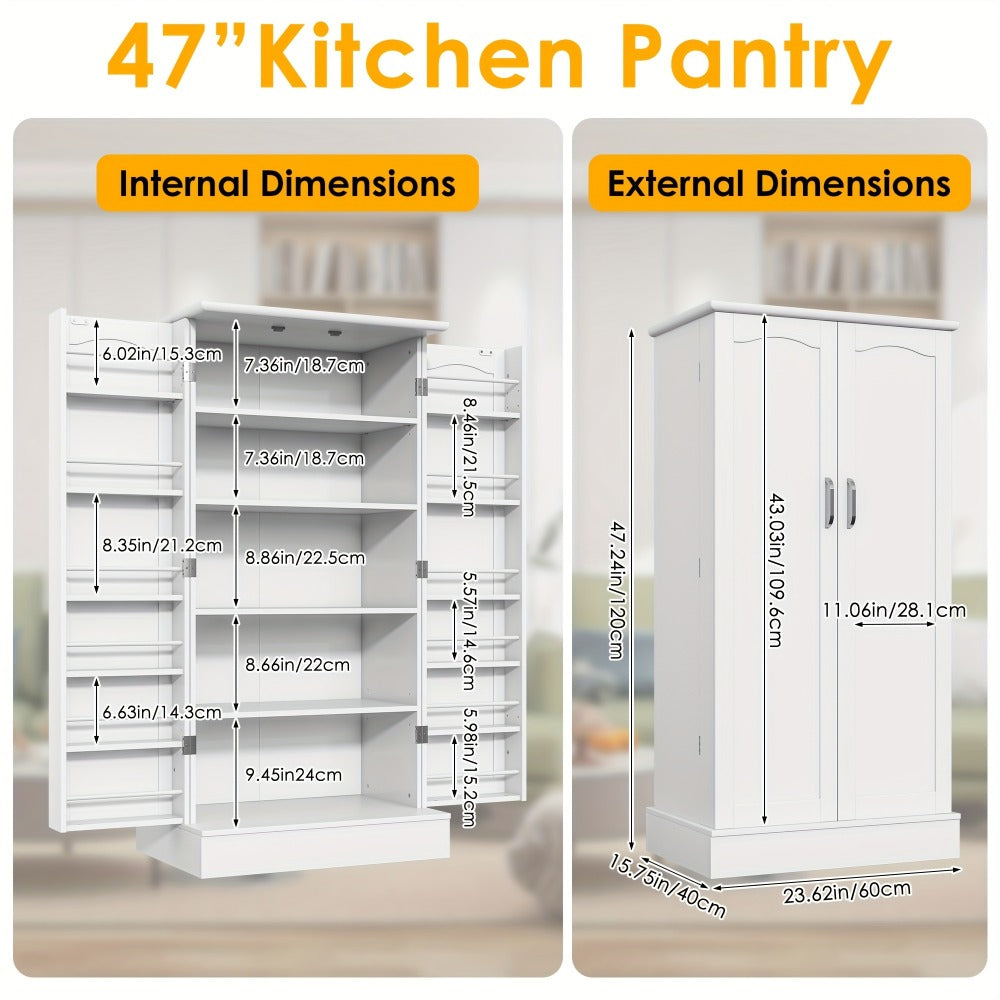 47-Inch Freestanding Pantry Cabinet with Adjustable Shelves for Organized Everyday Storage detail image - detail view 3
