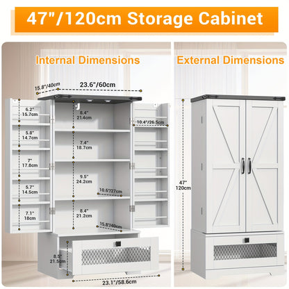 Kitchen Pantry Cabinet shown in the Bottom drawer - white option