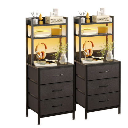 Nightstand shown in the 2pcs-Black-3 Drawers option