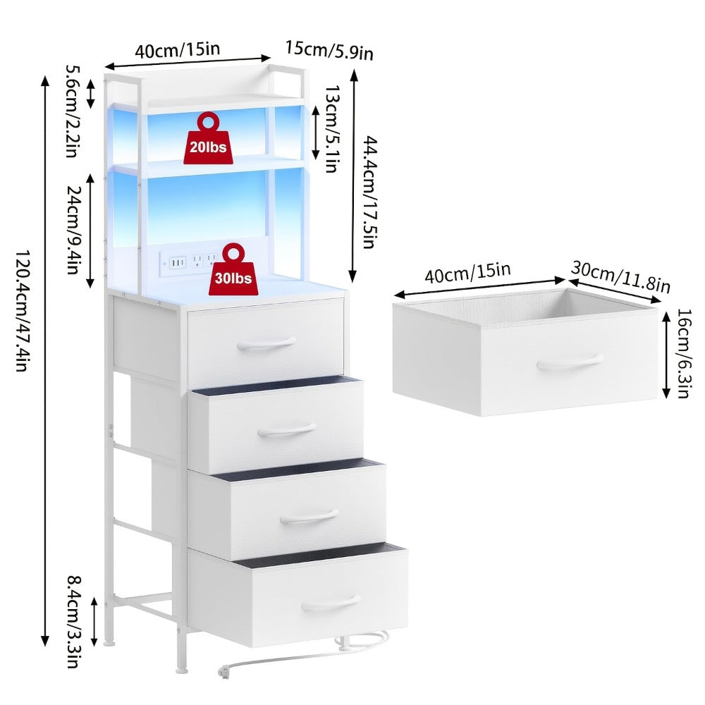 47-Inch Tall Nightstand with Charging Station and LED Lighting detail image - detail view 14