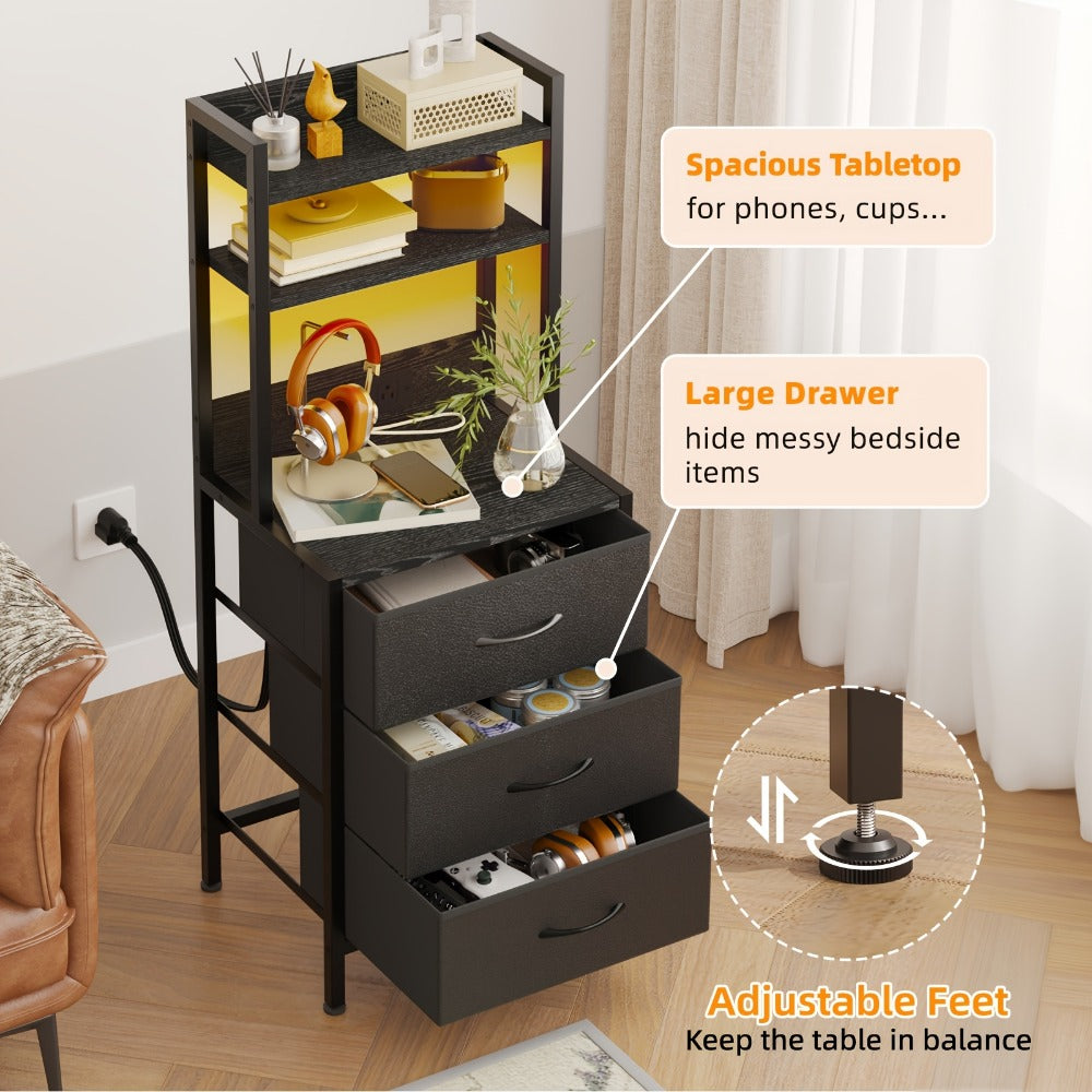 47-Inch Tall Nightstand with Charging Station and LED Lighting detail image