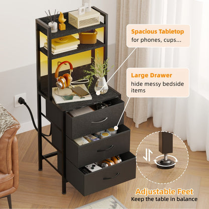 47-Inch Tall Nightstand with Charging Station and LED Lighting detail image