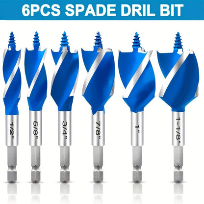 Impact Drill Bit Set 6-Piece Woodworking – 1/2" to 1" Interchangeable Screwdriver Bits, 4-Inch Length with Storage Box, Multi-Size Spade Bit Kit for Wood Drilling & DIY Projects