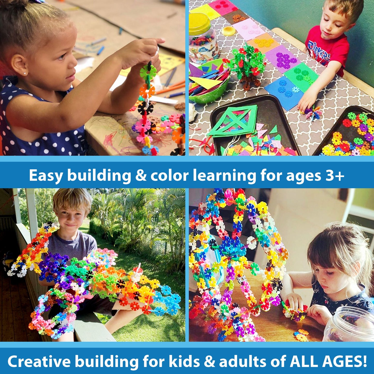 Brain Flakes Interlocking Disc Building Set 500 Pcs – STEM Construction Toy Kids Ages 3+ Creative Disc Blocks Storage Jar BPA-Free Safe Educational Birthday Christmas Gift Boys Girls