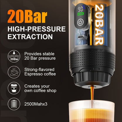 Portable Espresso Machine Type-C Charging Self-Heating – Single Serve Coffee Maker with Temperature & Battery Display, Hot & Cold Brew, Ground Coffee & Capsule Compatible, for Travel RV Hiking Office