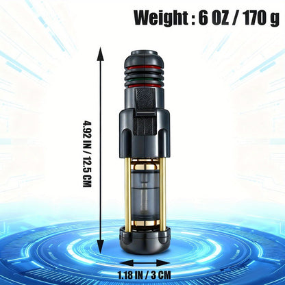 Butane Torch Lighter Windproof Jet Flame Zinc Alloy Refillable – Visible Fuel Tank, Adjustable Blue Flame, Rocket Design for Camping, BBQ, Cigar & Outdoor Use, Grey & Golden (No Butane Included)