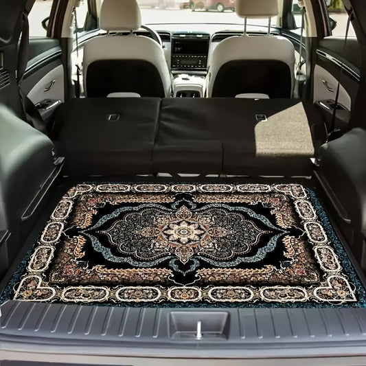 Fit Car Trunk Liner - Soft Dustproof Non-Slip Cargo Mat with Elegant Black & Golden Intricate Pattern, Durable Machine Washable Auto Interior Accessory, Nonslip Surface