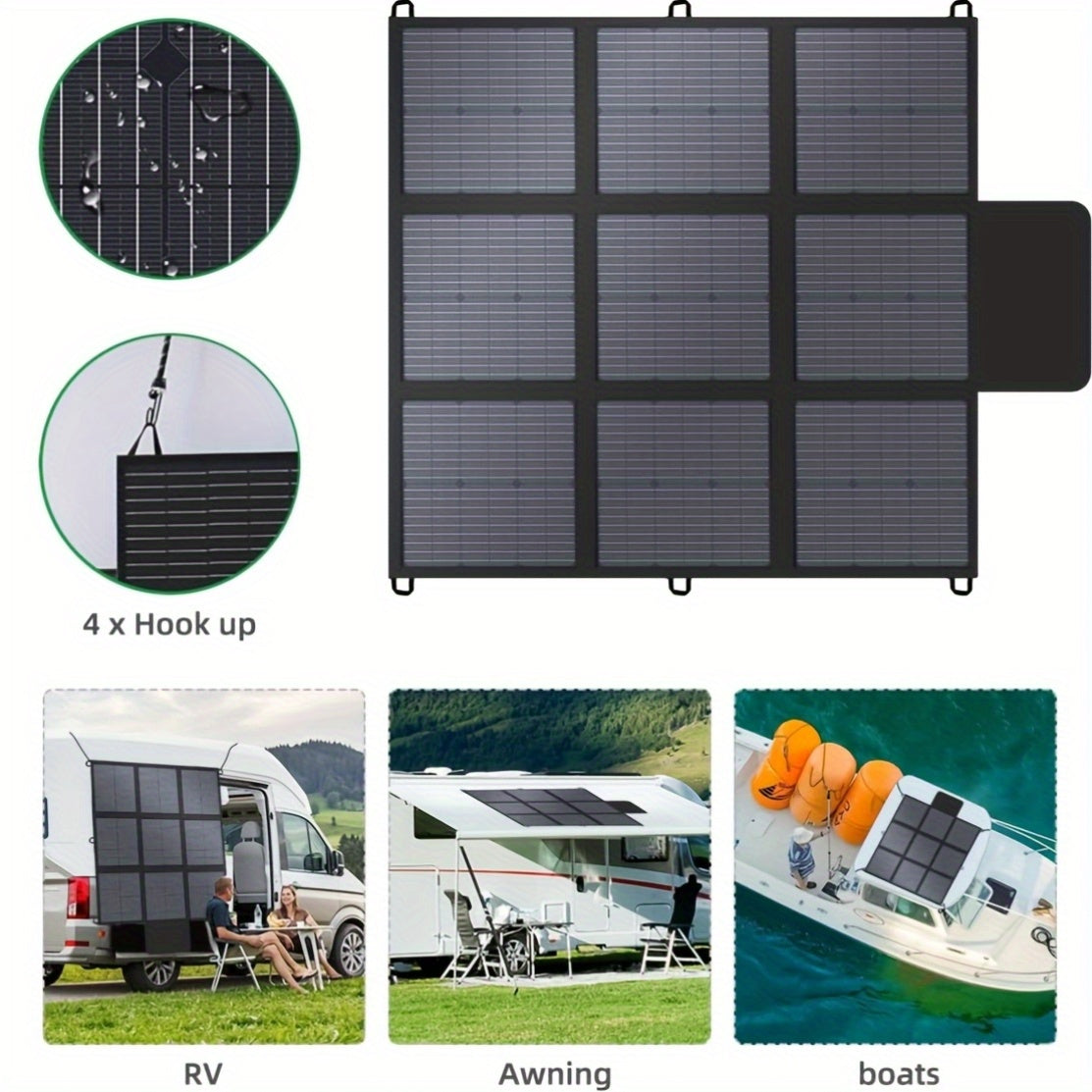 LVYUAN Portable Solar Panel Available in 120W, 200W, 300W, And 400W Options, Featuring a Foldable Design And High-Efficiency Monocrystalline Solar Cells with Up to 22.5% Efficiency, Ideal for Outdoor Activities, Boating, Camping