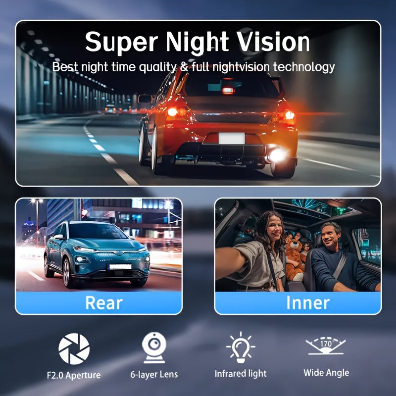 Car Driving Recorder, FHD1080P Car 2/3 Cameras, 170° Wide-angle Lens, Built-in Wifi, Adjustable Built-in Camera, Super Night Vision Black Box, Loop Recording, Motion Detection, Optional 32GB Memory Card, Car Front And Rear 360-degree Driving Recorde