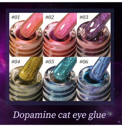 Dopamine Cat Eye Gel Polish Set 6 Colors Magnetic Shiny Glossy UV LED Nail Art Kit with Photo Frame Bottle for Salon DIY Manicure Spring Summer Vibrant Reflective Long Lasting Nail Design