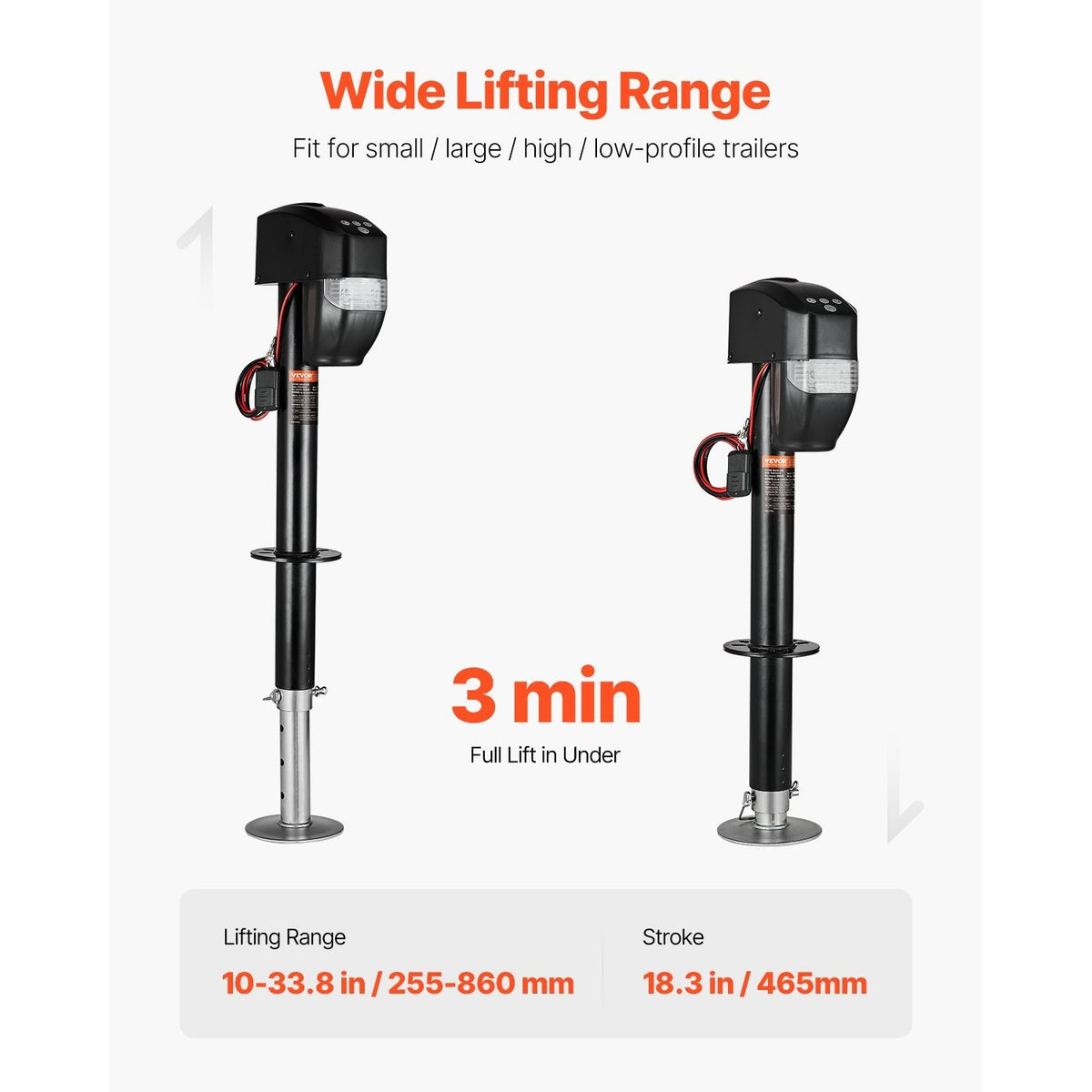 VEVOR Electric Trailer Jack 3500 lbs / 5000 lbs Power Tongue Jack for RV Trailer & Camper Black With a 7-pin Trailer Connector / With Remote Control