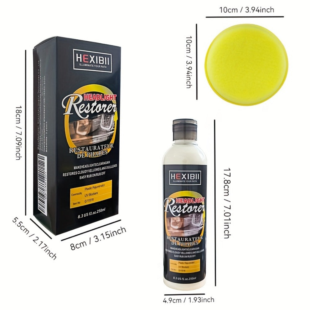 Car Headlight Restoration Fluid 8.5oz – Removes Yellowing, Oxidation & Haze | Crystal Coating Refurbishment Agent for Plastic Headlamp Lenses | Treats 6-10 Headlights