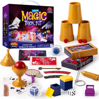 180+ Magic Tricks Kit for Kids – Complete Magician Starter Set with Step-by-Step Video Lessons, Magic Wand, Illusion Cards & Classic Props | Birthday Christmas Gift for Boys Girls Ages 6+