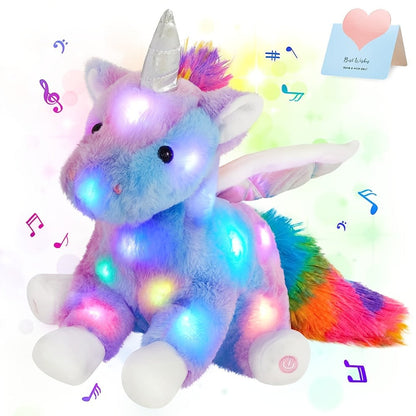 Light Up Unicorn Plush Toy with Glowing Rainbow LED & Music – Glow in the Dark Stuffed Animal for Kids, Girls, Birthday, Christmas & Holiday Gift